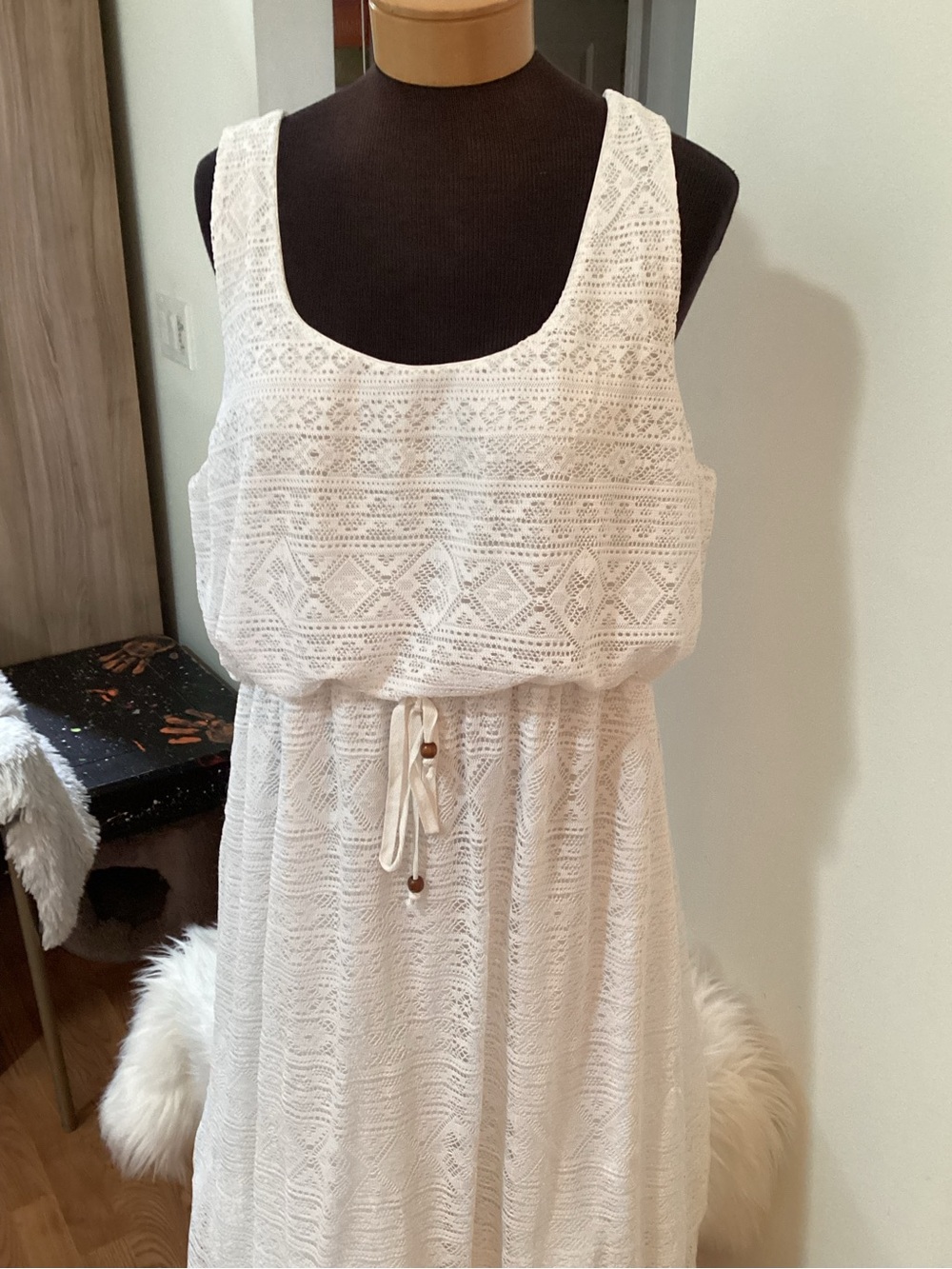 Maurices White Lace Maxi Dress with attached mini skirt underneath - Size 2 - Picture 8 of 13